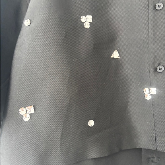 Sandro Black Blouse with Silver Accents Size 2 US - Picture 7 of 16